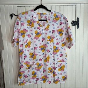 Disney Winne The Pooh Piglet Valentines Women’s Scrub Top size Small